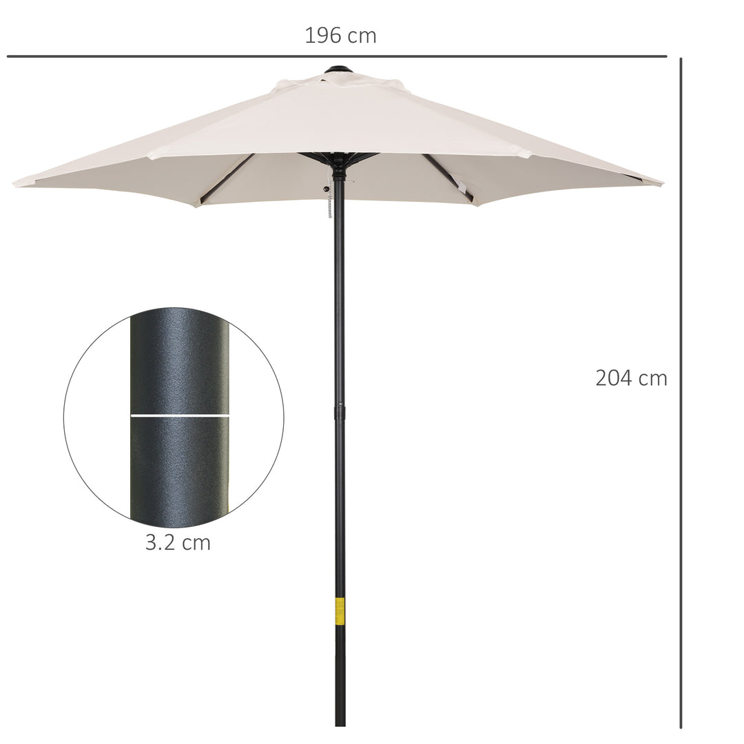 MCL 2m Garden Parasol Umbrella, Outdoor Sun Shade with 6 Sturdy Ribs for Balcony, Bench, Garden, Cream White