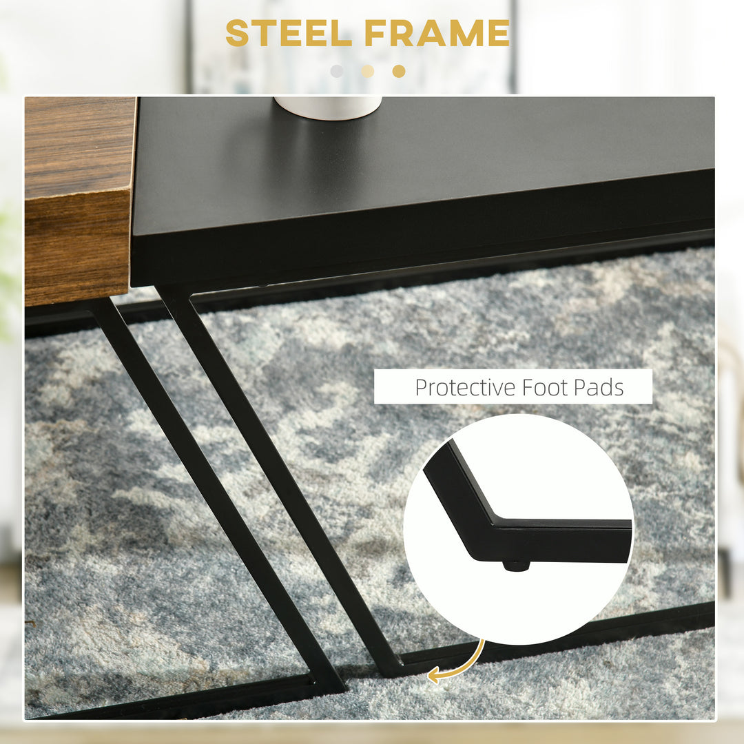 Coffee Table Set of 2, Industrial Nesting Table with Steel Frame and 8cm Thick Tabletop, Sofa Side End Table for Living Room, Rustic Brown