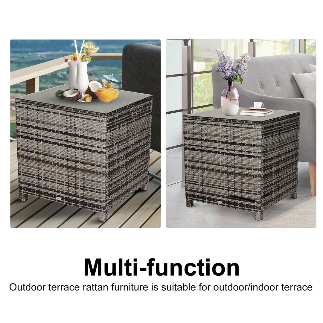 Square PE Rattan Garden Table, with Glass Table Top - Grey
