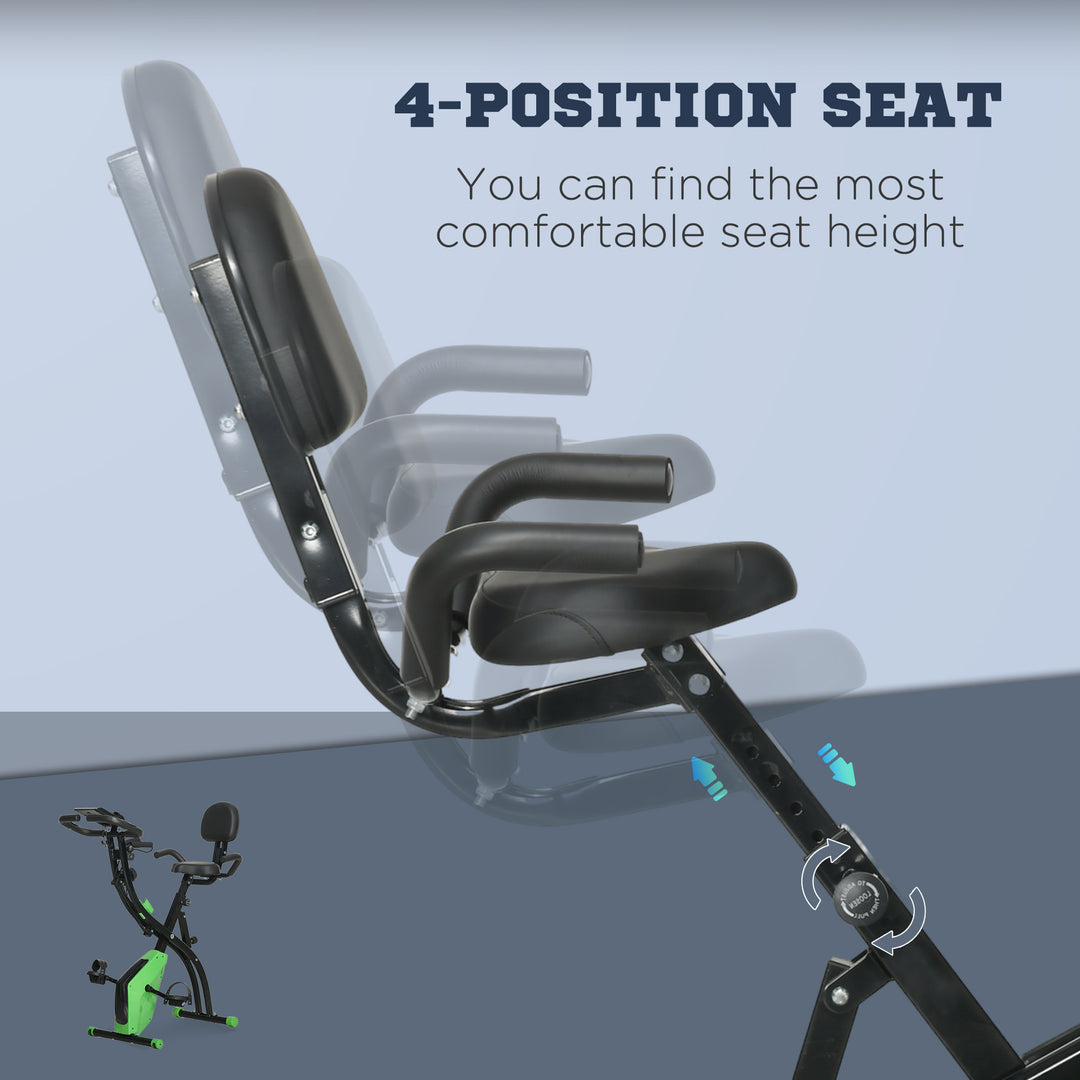 2-in-1 Folding Exercise Bike with 8-Level Magnetic Resistance, Arm Resistance Band, Pulse Sensor, Green