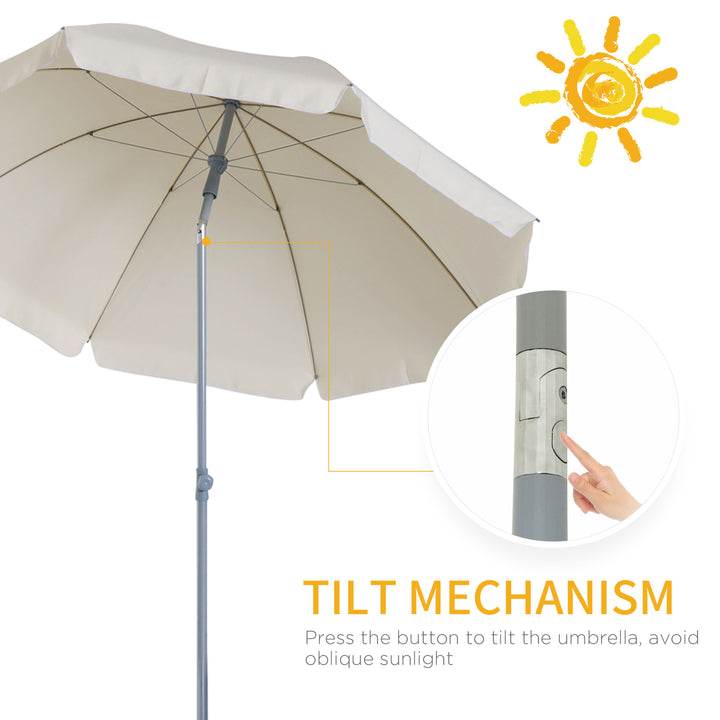 2.2m Beach Umbrella, Portable Parasol with Tilting Function, Outdoor Sunshade Shelter with 8 Ribs for Garden, Pool and Patio, Cream White
