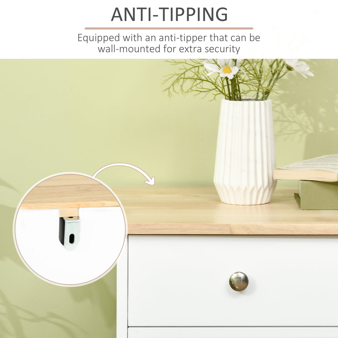 Sideboard with Rubber Wood Top, Modern Storage Cabinet, Kitchen Cupboard with 3 Doors, 3 Drawers and 3 Adjustable Shelves for Dining Room, Living Room, White