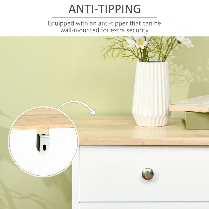 Sideboard with Rubber Wood Top, Modern Storage Cabinet, Kitchen Cupboard with 3 Doors, 3 Drawers and 3 Adjustable Shelves for Dining Room, Living Room, White