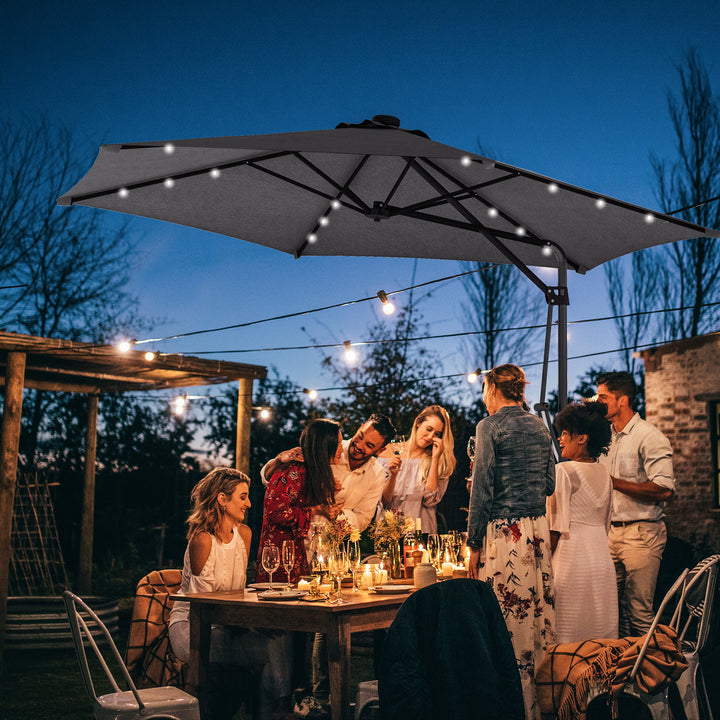 Outsunny 3(m) Garden Parasol Cantilever Umbrella with Solar LED, Cross Base and Waterproof Cover, Dark Grey