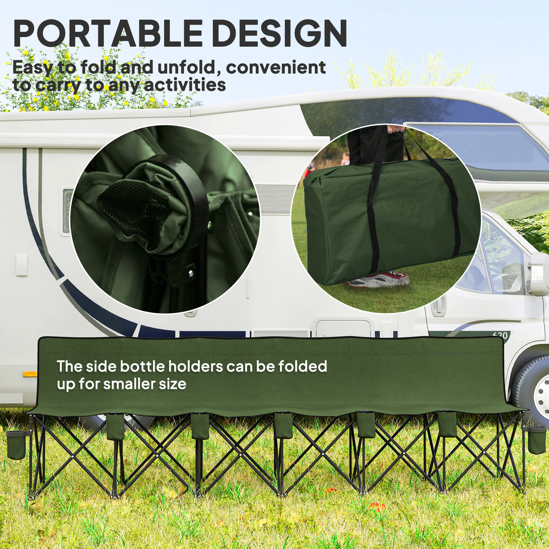 6 Seater Folding Camping Chair with Cup Holder &amp; Carry Bag - Green