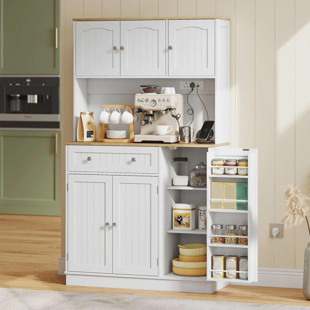 173 cm Tall Kitchen Cupboard with Charging Station, Pantry Storage Cab