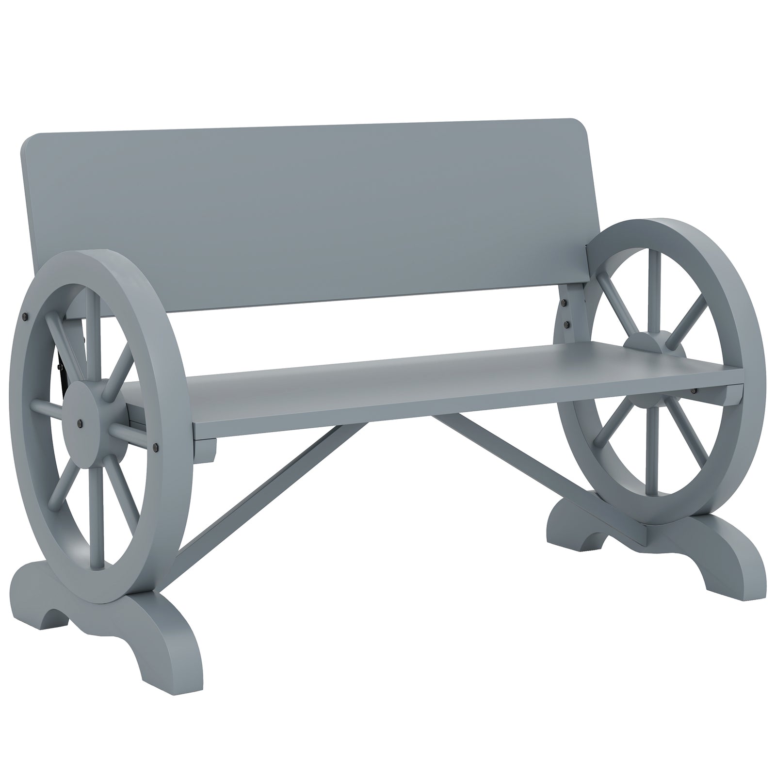 Fir Wood 2-Seater Outdoor Garden Wagon Wheel Bench, Grey