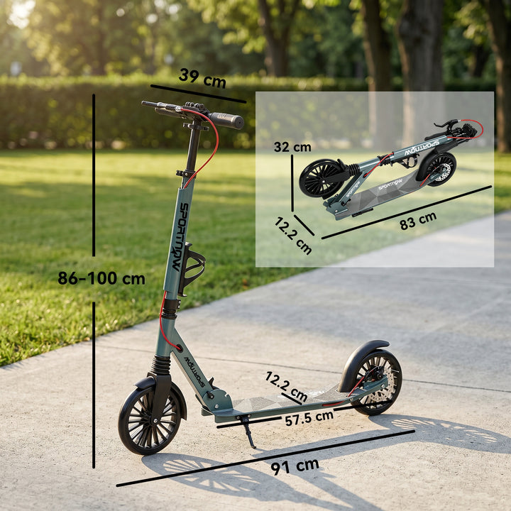 Foldable Kick Scooter with Height Adjustable Handlebar, One-click Fold