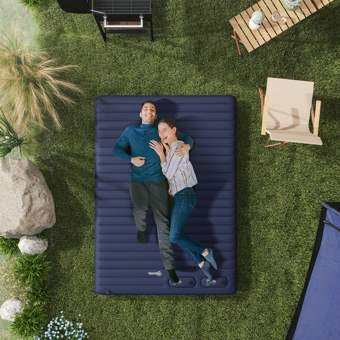 Outsunny Double Size Air Bed, with Built-in Foot Pump and Carry Bag, Blue | Aosom UK