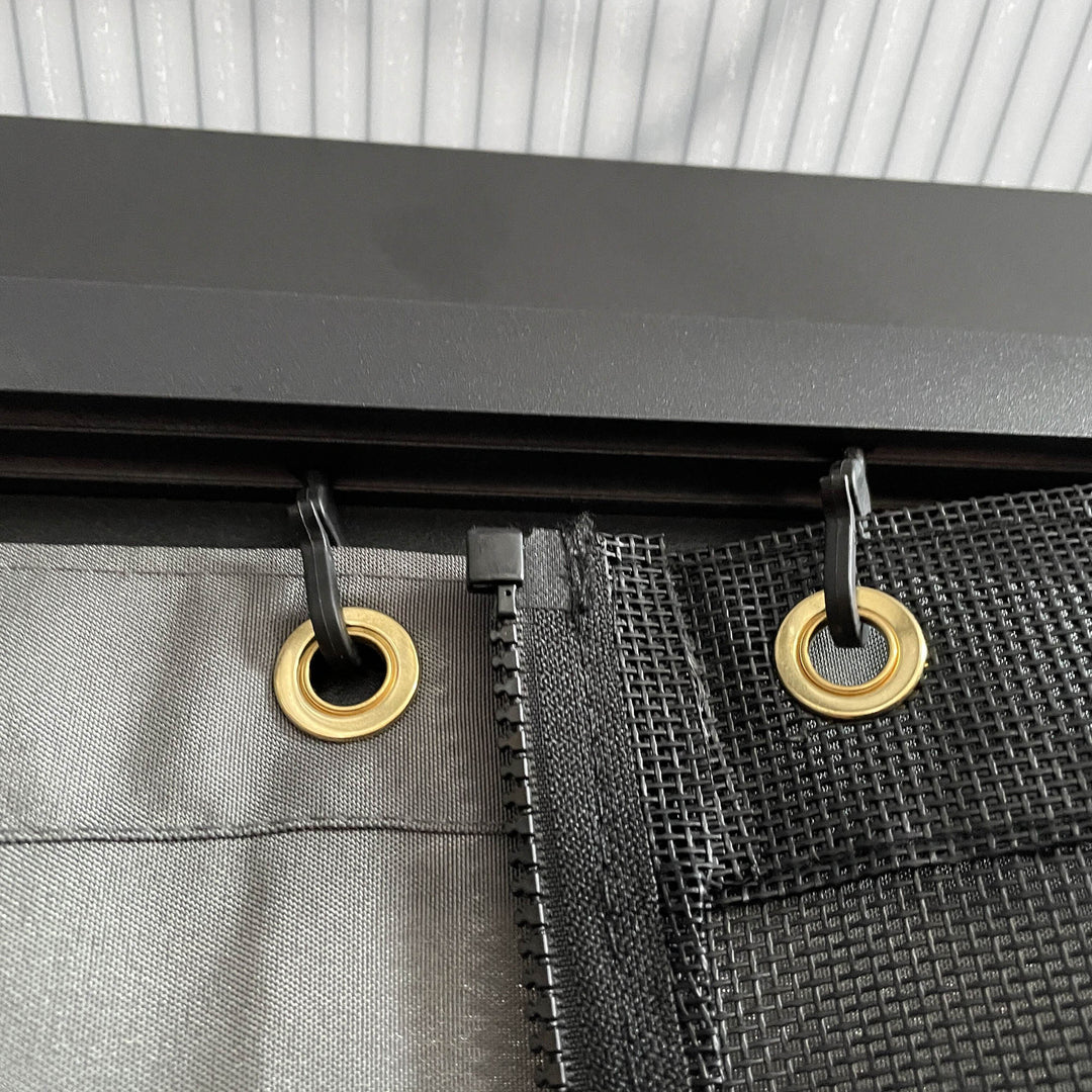 MCL 3.6 x 4m Hardtop Gazebo Canopy with Polycarbonate Roof, Aluminium Frame, Permanent Pavilion Garden Gazebo with Netting and Curtains for Patio, Deck, Dark Grey