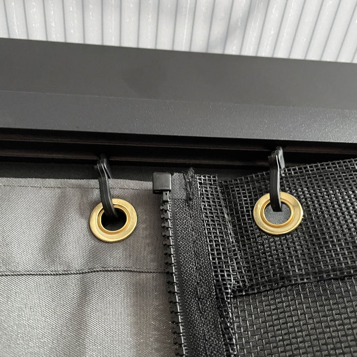 MCL 3.6 x 4m Hardtop Gazebo Canopy with Polycarbonate Roof, Aluminium Frame, Permanent Pavilion Garden Gazebo with Netting and Curtains for Patio, Deck, Dark Grey