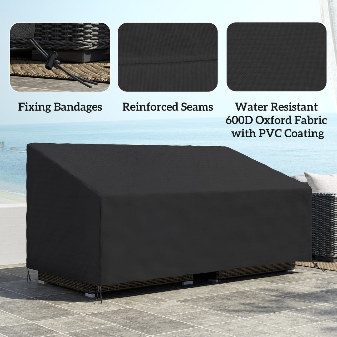 600D Oxford Cloth Garden Furniture Cover Waterproof, 3 Seater Sofa Protector for Patio, Outdoor, Black, 218 x 111 x 63-101 cm