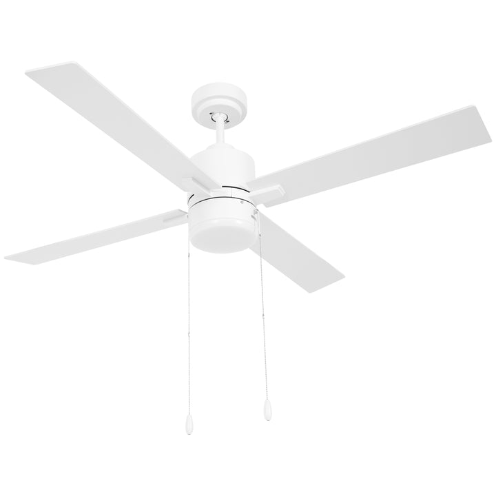 HOMCOM Ceiling Fan with LED Light, Flush Mount Ceiling Fan Lights with Reversible Blades, Pull-chain, White and Natural Tone | Aosom UK