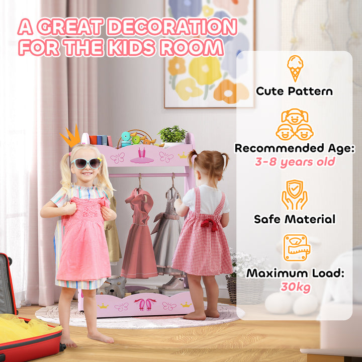 AIYAPLAY Kids Clothes Rail with Two Shelves, for 3-8 Years, Pink