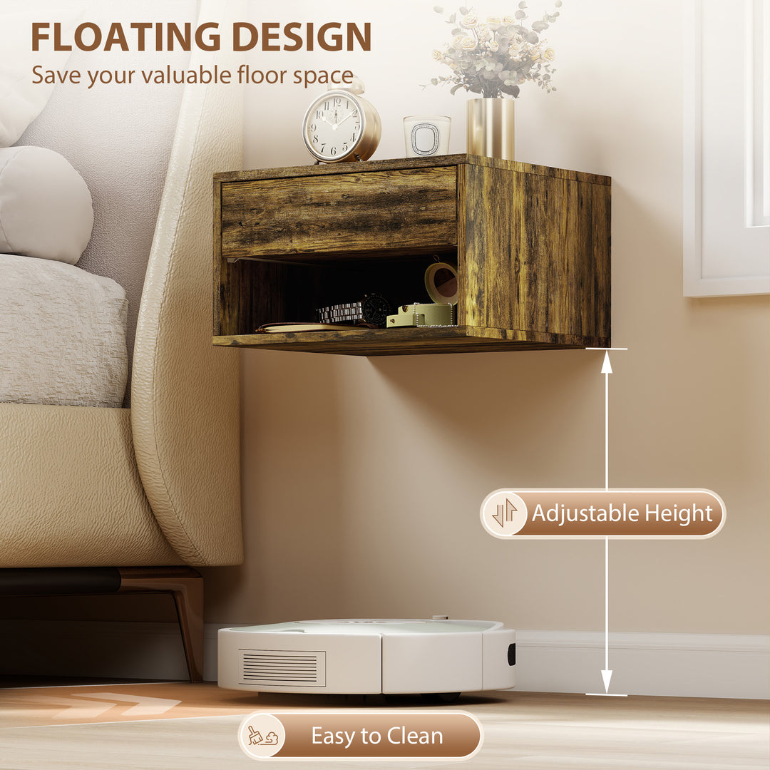 Set of Two Floating Bedside Tables - Rustic Brown
