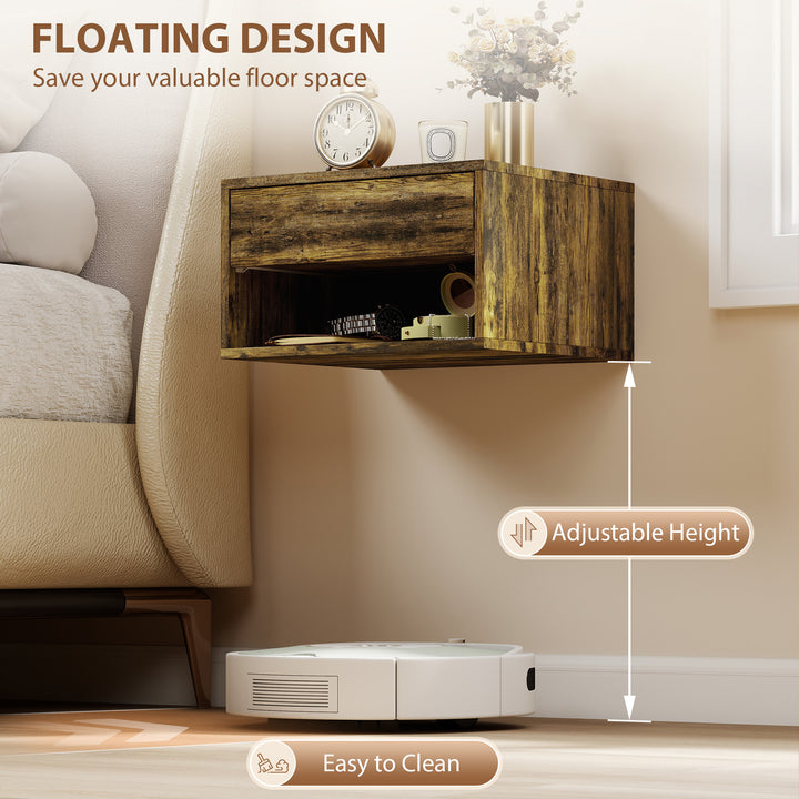 Set of Two Floating Bedside Tables - Rustic Brown