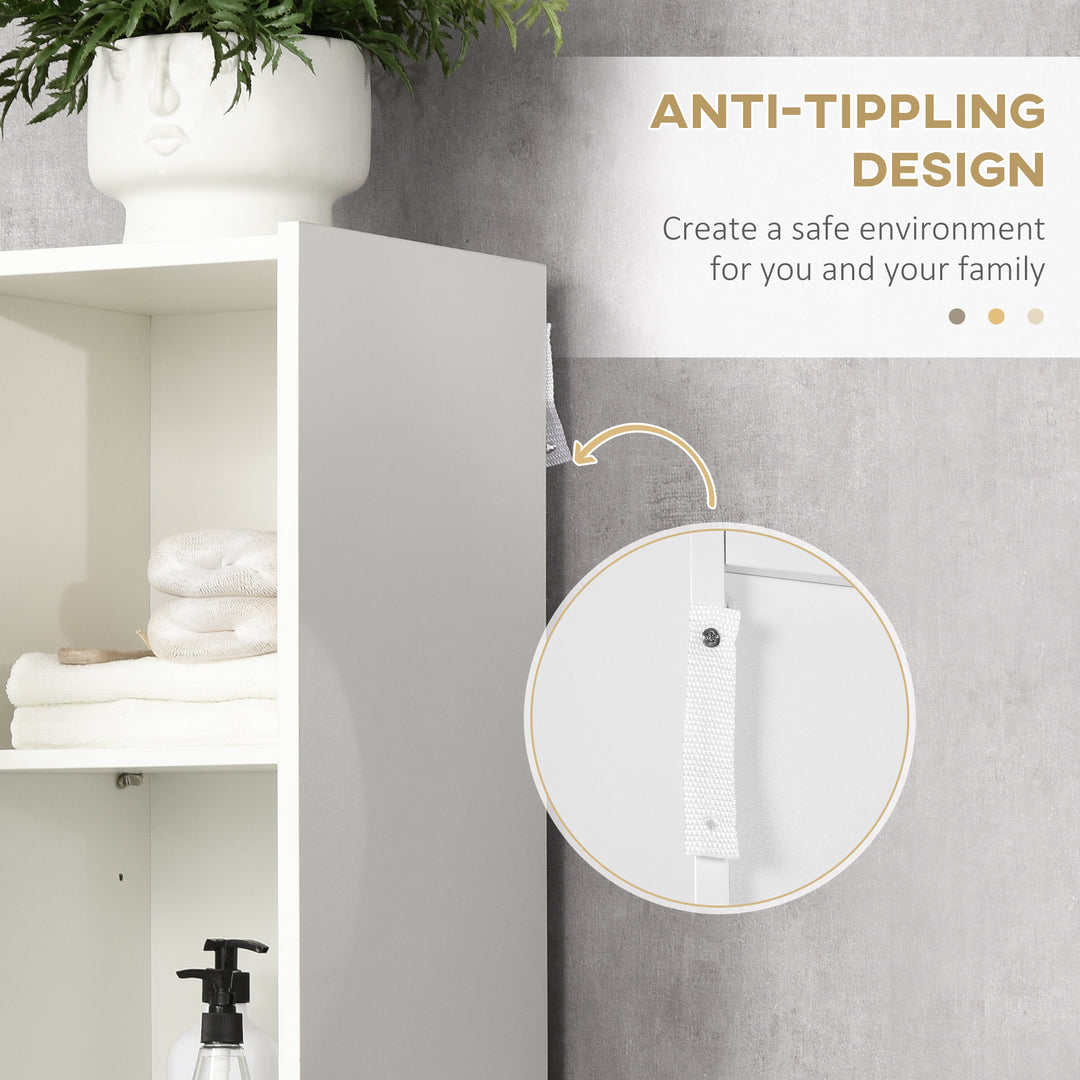 MCL Tall Bathroom Cabinet with Adjustable Shelves, 5-Tier Modern Freestanding Tallboy with Storage Cabinets, White