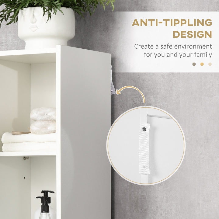 Tall Bathroom Cabinet with Adjustable Shelves, 5-Tier Modern Freestanding Tallboy with Storage Cabinets, White
