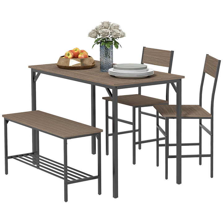 HOMCOM Dining Room Sets with 2 Chairs and a Bench, Dining Table and Chairs Set with Steel Frame and Storage Layer, Grey | Aosom UK