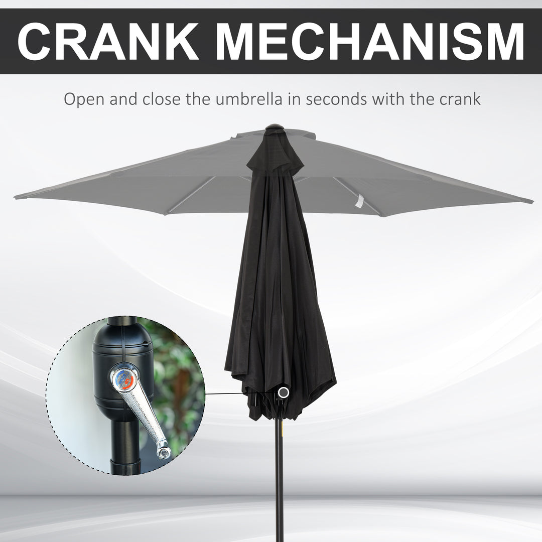 2.6M Garden Parasol Umbrella with Tilt and Crank, Outdoor Sun Parasol Sunshade Shelter with Aluminium Frame, Black