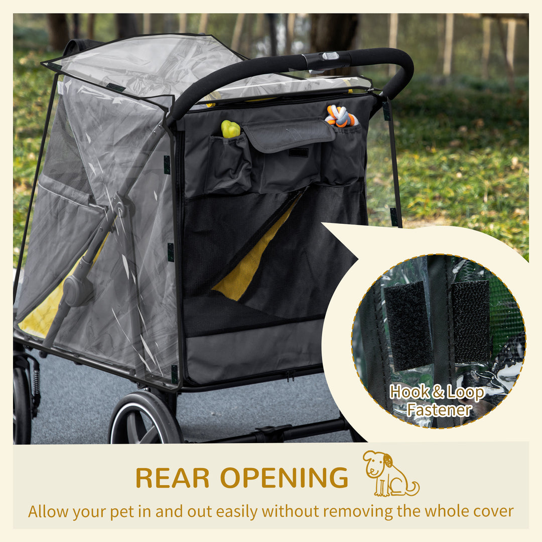 One-Click Foldable Pet Travel Stroller with Rain Cover, Cat Dog Pushchair with Universal Front Wheels, Shock Absorber, Storage Bags, Mesh Window, Safety Leash for Large and Medium Dogs (Grey)