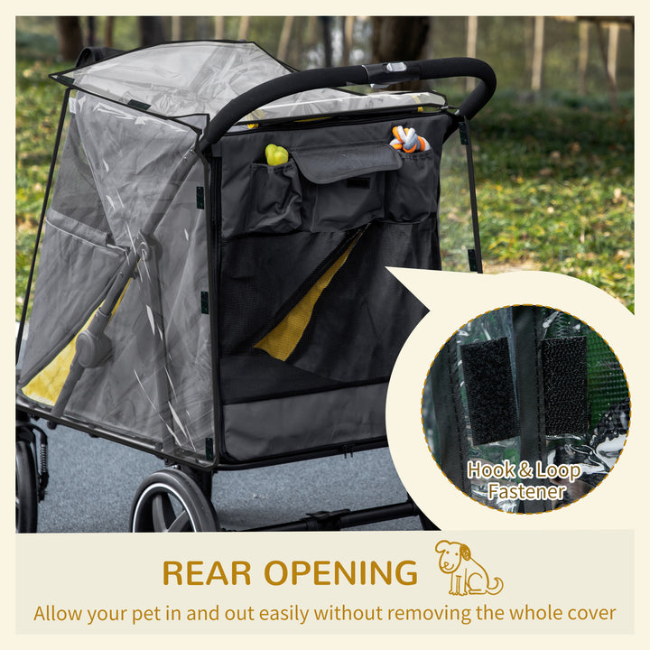 One-Click Foldable Pet Travel Stroller with Rain Cover, Cat Dog Pushchair with Universal Front Wheels, Shock Absorber, Storage Bags, Mesh Window, Safety Leash for Large and Medium Dogs (Grey)