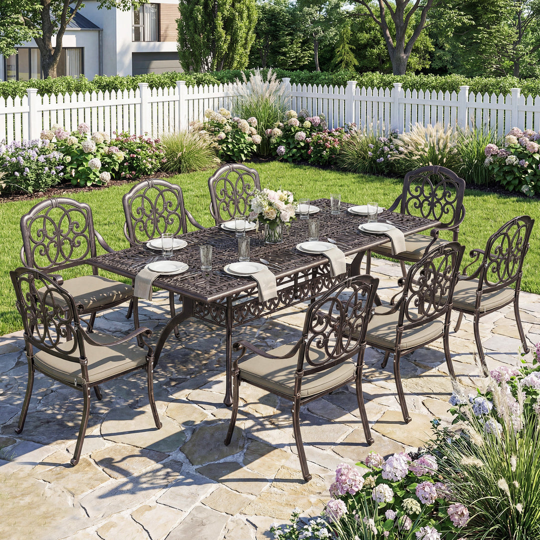 9 Piece Cast Aluminium Garden Dining Set, Garden Table and Chairs Set 