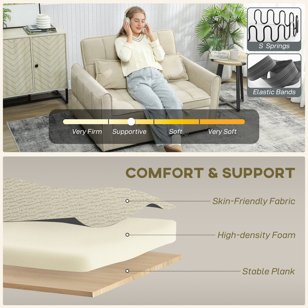 2 Seater Sofa Bed, 3-in-1 Convertible Sleeper Sofa with Click-clack Adjustable Backrest and 2 Pillows, Light