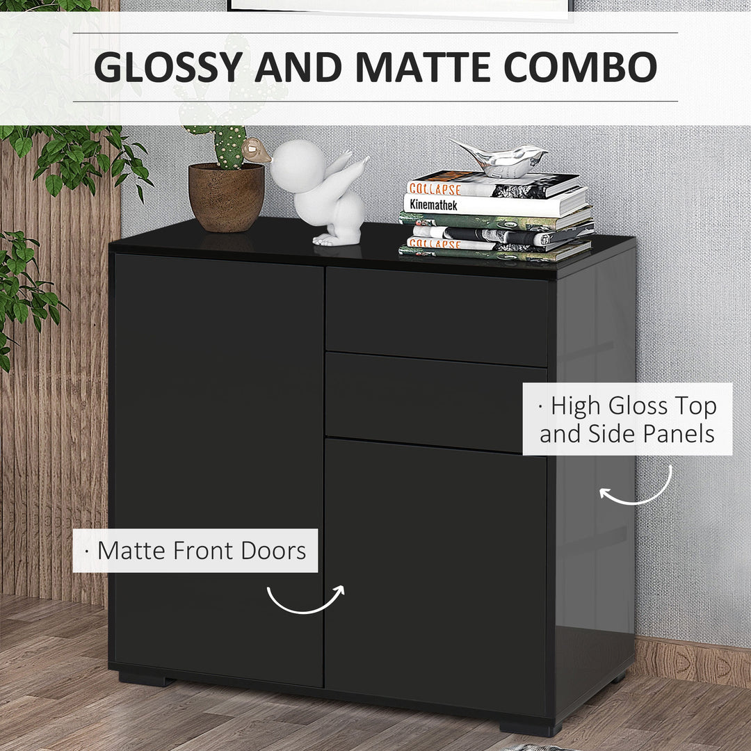 High Gloss Frame Sideboard, Push-Open Design with 2 Drawers for Living Room, Bedroom, 74H x 79W x 36Dcm, Black