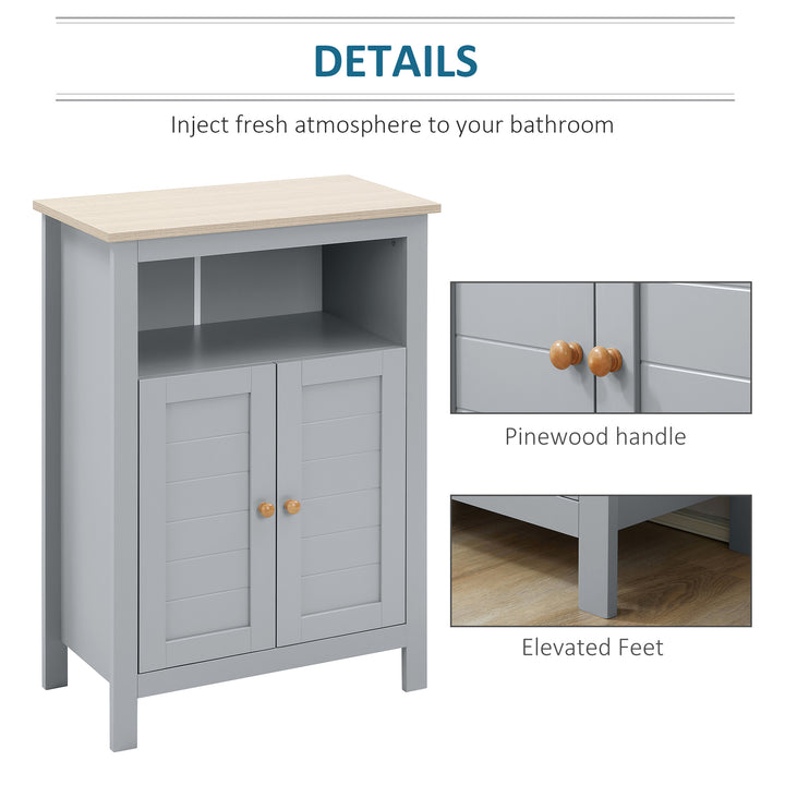 Bathroom Floor Cabinet, Free Standing Cupboard with Double Doors and Adjustable Shelf for Kitchen, Hallway, Living Room, Grey