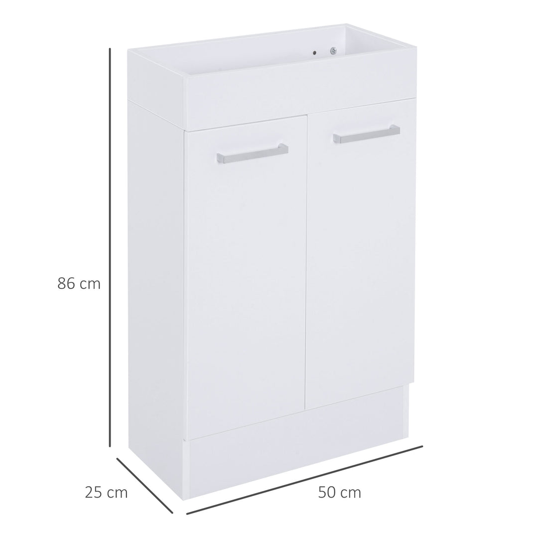 Kleankin Freestanding Vanity Unit, 500mm Under Sink Bathroom Cabinet with Ceramic Basin and Storage, Home Furniture, White | Aosom UK