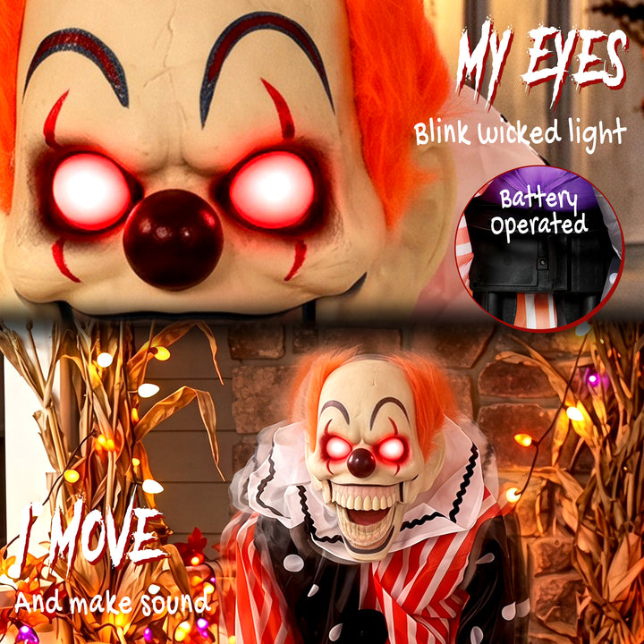 Animated Clown Halloween Decoration, Scary Halloween Animatronics Deco