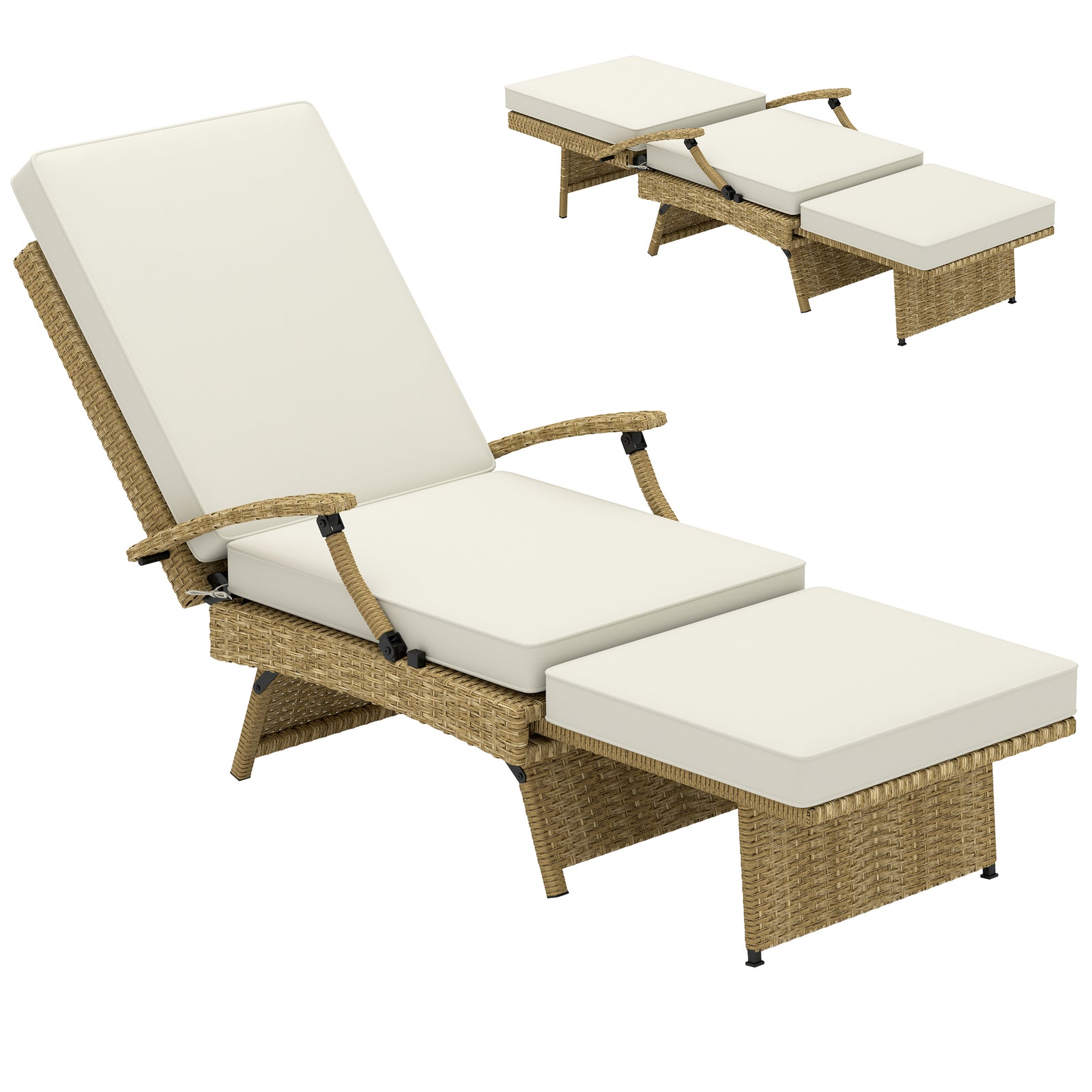 80° Reclining Rattan Lounger - White/Beige