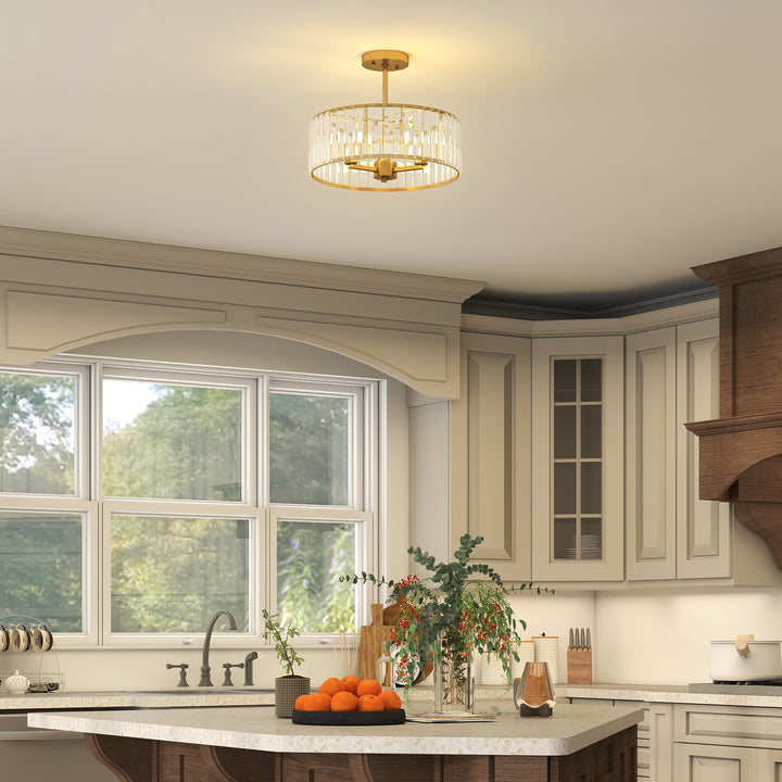 Crystal Ceiling Light Fixture, Semi Flush Mount Modern Crystal Chandelier Ceiling Light for Living Room, Bedroom, Hallway, Dining Room, E14 Base 3-Lights, Gold Tone