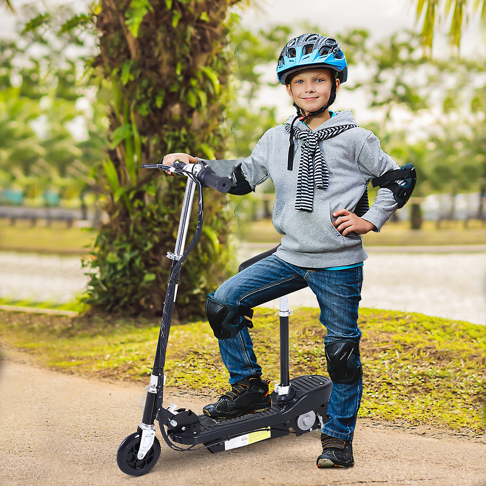 Powered E-Scooter Ride-On, with Brakes, Adjustable Seat, Adjustable Handlebars, Black