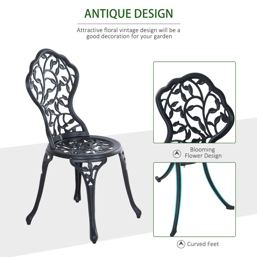 3 Pcs Aluminium Bistro Set Garden Furniture Dining Table Chairs Antique Outdoor Seat Patio Seater Black