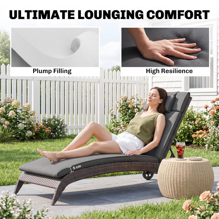 Garden Sun Lounger Cushion Replacement Soft Sunbed Reclining Chair Rel