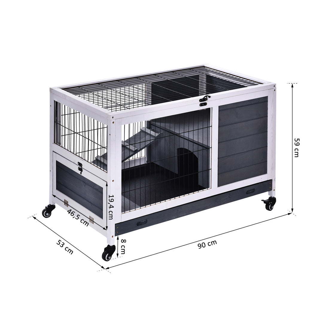 Rabbits Indoor Fir Wood Lift-Top Hutch Guinea Pigs Hutches-Grey and White