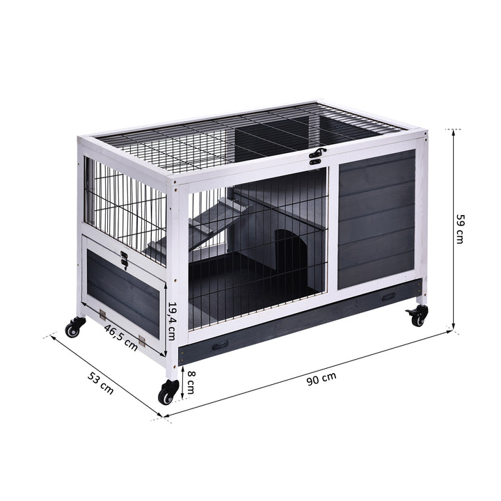 Rabbits Indoor Fir Wood Lift-Top Hutch Guinea Pigs Hutches-Grey and White