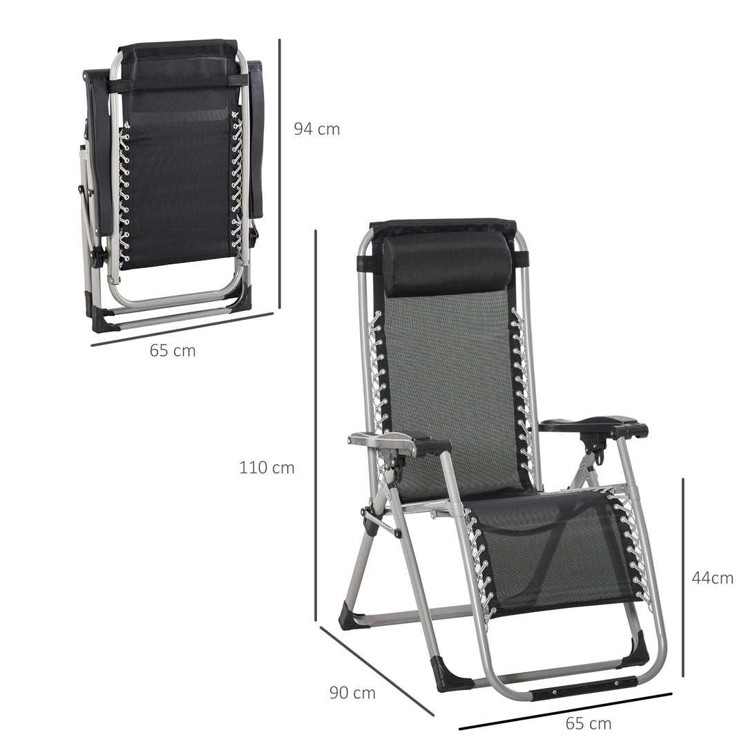 Outsunny 2 Piece Reclining Zero Gravity Chair Folding Garden Sun Lounger with Cushion Headrest Dark Grey