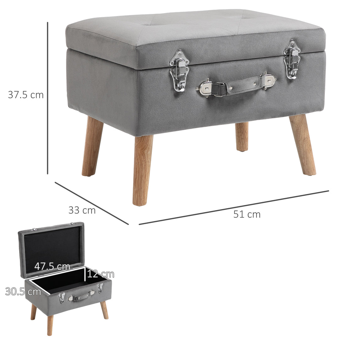 HOMCOM Ottoman Storage Chest, Faux Velvet Upholstered with Wooden Legs, Spacious Trunk, Grey