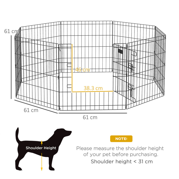 Dog Playpen, Puppy Pen, Eight-Panel Metal Fence, for Small Dogs, Indoors, Outdoors - Black
