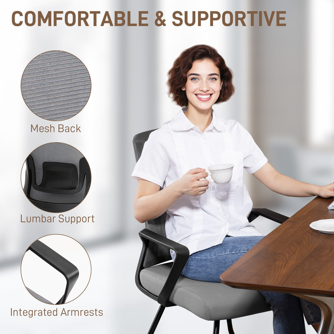 MCL Desk Chair No Wheels, Office Chair with Mesh Back, Lumbar Support, Metal Base for Waiting Room, Conference Room, Dark Grey