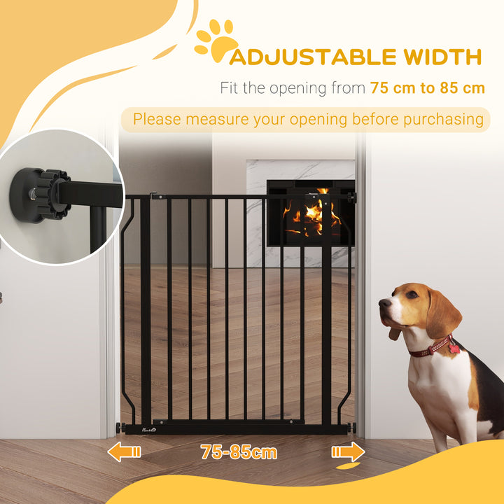 PawHut Extra Wide Dog Safety Gate, with Door Pressure, for Doorways, Hallways, Staircases - Black | Aosom UK