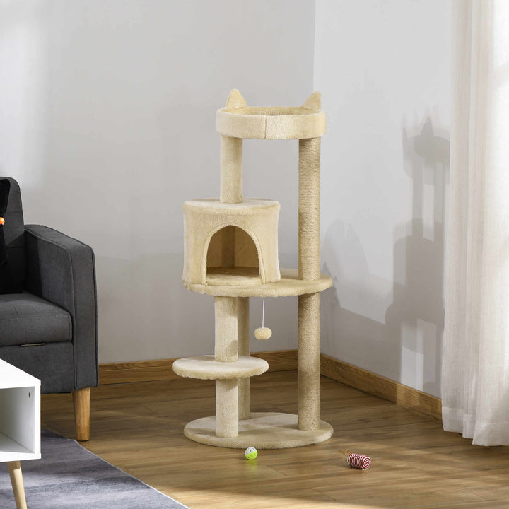 PawHut Sisal-Covered Cat Tree Tower, Pet Activity Centre with Scratching Post, Cosy Perch, Beige, 48 x 48 x 104cm | Aosom UK