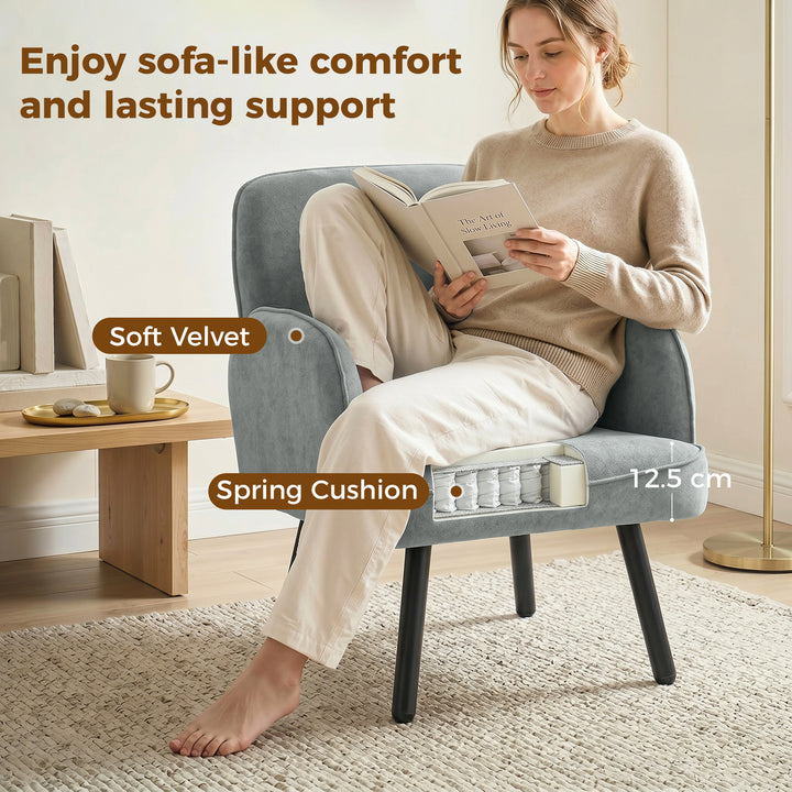Lounge Chair Velvet Upholstered Armchair with Spring Cushion for Livin