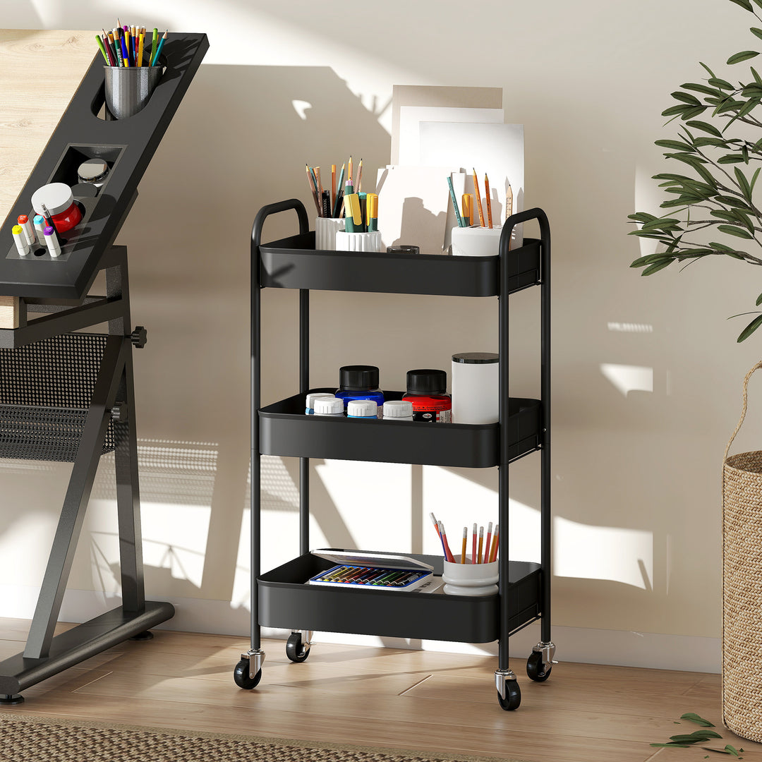 Three-Tier Steel Storage Trolley - Black