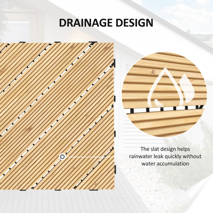 27 Pcs Wooden Interlocking Decking Tiles, 30 x 30 cm Anti-slip Outdoor Flooring Tiles, 0.81㎡ per Pack, All Weather Use for Patio, Balcony, Terrace, Hot Tub, Yellow