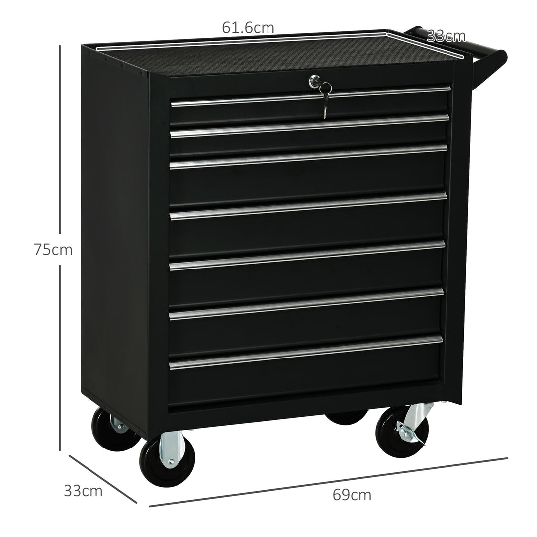 DURHAND Roller Tool Cabinet Storage Chest Box 7 Drawers Roll Wheels Garage Workshop Matte Black | Aosom UK