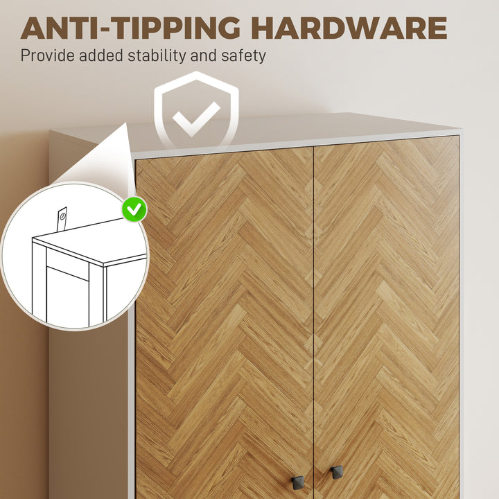 Cabinet Wood-Effect Sticker Surface, Modern Wardrobe with 2 Hanging Ro